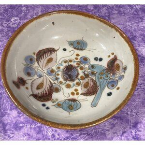 Tonala Mexico Folk Art‎ Pottery Bluebird Dove Trinket Dish Bowl Signed
